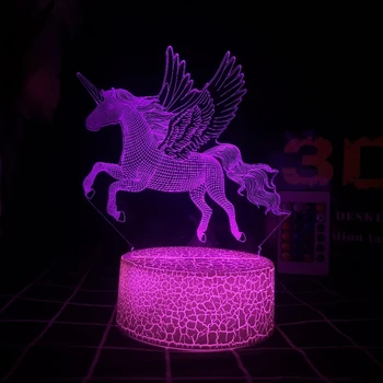 Novo Unicórnio Crack 3D Estereoscópico Visão do DIODO emissor de Luz Decorativa Lâmpada de Tabela de Mudança de Cor de luz de presença