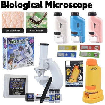 Microscópio de bolso 60X-120X Biológica HD Microscópio com Lâmpada LED Eletrônica de Ciências Lupa de Mão Microscópio para Crianças