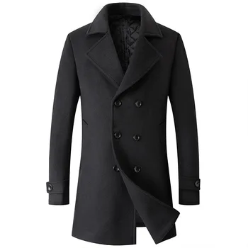 Homens de abotoamento Duplo Misturas de Lã de Cashmere casaco Longo Covercoats Casacos de Inverno Masculino Business Casual Inverno Trench Coats