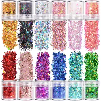 12box/Set Mix Multi Tamanho de Glitter, Lantejoulas Prego Confete Art Star Coração Dot Forma de Borboleta Colorida Casamento de Artesanato Decoração DIY