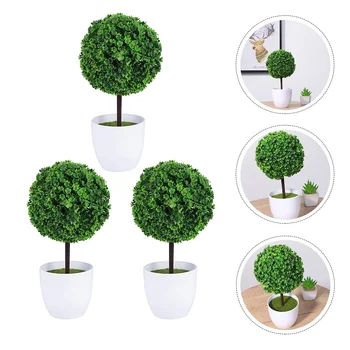 3 Pcs Artificial De Plantas Em Vasos Realistas Bonsai Imitação Verde Cereja Do Bola De Simulação De Plástico