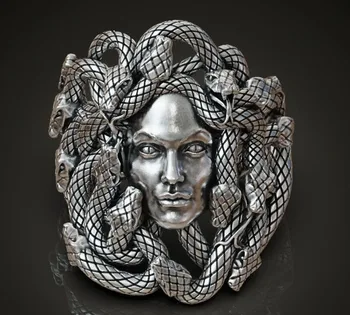 17g 3D Medusa Medusa Anel de Cabeça Para as Mulheres Artística de Socorro Presentes 925 SÓLIDO Anel de PRATA ESTERLINA de Alta na Moda