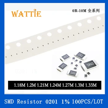 Resistor SMD 0201 1% De 1,18 M 1.2 M 1.21 M De 1,24 M De 1,27 M 1.3 M De 1,33 M 100PCS/monte chip resistores de 1/20W 0,6 mm*0,3 mm