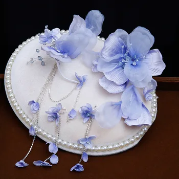 Fada Fantasia Azul-roxo Noiva Cabeça de Flor Design Assimétrico Sentido Cabelo Cocar de Acessórios do Casamento