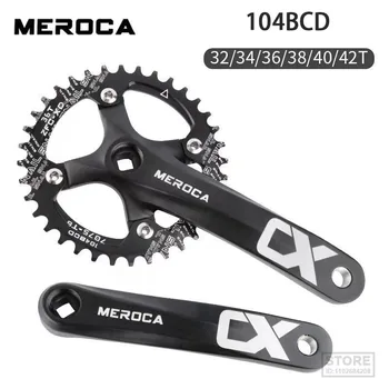 MEROCA MTB Bicicleta Manivela Chainwheel 170mm Manivela Liga de Alumínio com Fundo de Bicicleta Pedaleira 104BCD Preto 32/34/36/38/40/42T Placa