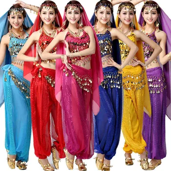 4pcs Define Sexy Índia, Egito, Dança do Ventre, Figurinos de Bollywood Trajes Vestido Indiano Bellydance Womens Vestido de Traje Dança do Ventre
