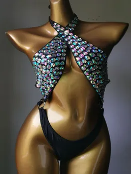 Glitter, Strass Bikini Mulheres é Um Maiô de Peça de moda praia Sexy Cortar sem encosto Acolchoado de Cristal de Diamante Jóias de Luxo Biquínis