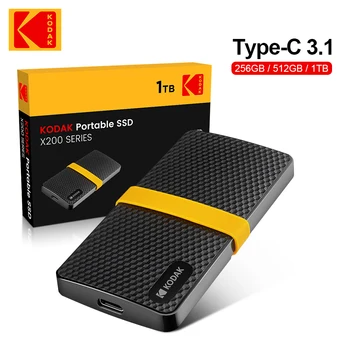 KODAK X200 1TB 512GB de 256GB Externo disco Rígido SSD: USB3.1 Mini Portátil de Armazenamento para computadores Portáteis, Smartphones, PS4, PC, MAC, TV e