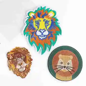 Desenho animado leão animal patch bordado de Ferro Em crianças de vestuário de DIY rodada emblema de alto grau completo bordado de moda masculina patch