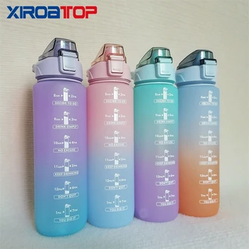 1000ML de Esportes de garrafa de água de cor do gradiente garrafa de água de plástico com palha portátil ao ar livre de viagens de garrafa de água de