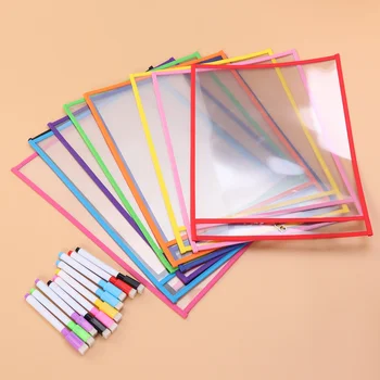 20pcs Claro Bolso Mangas material de Escritório Transparente do PVC de Costura Saco Reutilizável Crianças Lençóis(10 Padrão de Sacos de + 10 Canetas)
