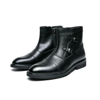 Britânico de Couro de Inicialização de Moda Masculina Casual Preto Plataforma Sapatos para Homens Homens Botas de 2023 Outono Inverno Novo design Vintage