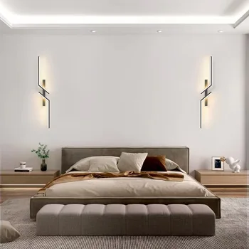 Moderno e minimalista longo lâmpada de parede criativo quarto de cabeceira lâmpada da grade de TV da sala de estar sofá na parede do fundo a luz do corredor de luz