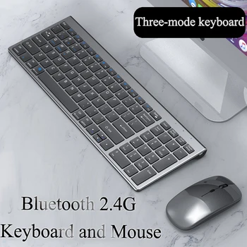 Teclado sem fio Bluetooth Três-modo Silencioso Teclado de tamanho Completo e Mouse Combo Conjunto para Notebook Laptop área de Trabalho do PC Tablet