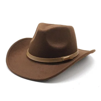 Chapéus de Cowboy Para as Mulheres E Homens Casual de Estilo Ocidental Caps de Lã 57-58 cm Simples Pulseira de Metal Decoração de Moda NZ0081