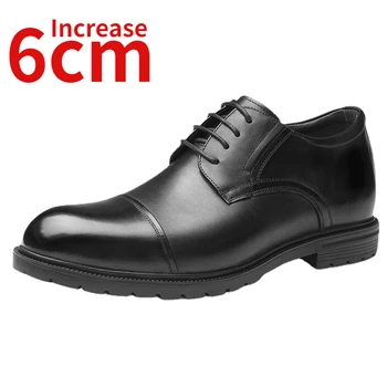 Homens Sapatos para Homens de Aumento da Altura de 6cm de Couro Genuíno Respirável Elevados Traje de Negócios High-end de Casamento Sapatos de Couro
