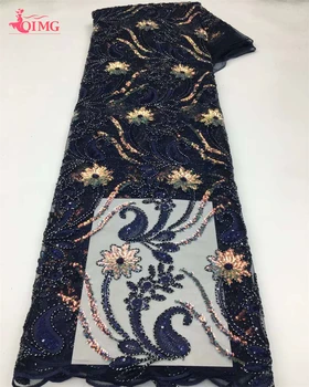 OIMG-Africana Lantejoulas Tecido do Laço 2023 Alta Qualidade francês Bordado em Tule Tecido do Laço Material Para Nigeriano Vestido de Noiva