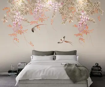 beibehang Personalizada foto mural papéis de parede para a TV da sala de estar de plano de fundo Wisteria flores aves papéis de parede decoração adesivos 3D