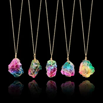 1PC Chakra Quartzo Irregular do arco-íris Jóias de Pedra Natural de Cristal Pendente do Colar Para Mulheres Meninas