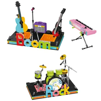 Rock and roll Instrumentos Musicais mini bloco de bateria, guitarra, órgão do modelo de tijolos para construção de brinquedos educativos para presentes