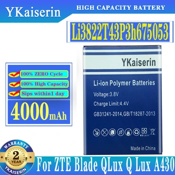 YKaiserin Bateria do Telefone Para ZTE Blade QLux Q Lux A430 Q Lux 3g 4g vão direto Pro Li3822T43P3h675053 4000mAh Batterrij