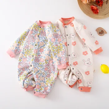 Menina roupas de Bebê Macacão Manga comprida Macacão de bodys e uma peças de Roupas de Crianças de Impressão na Primavera e no Outono