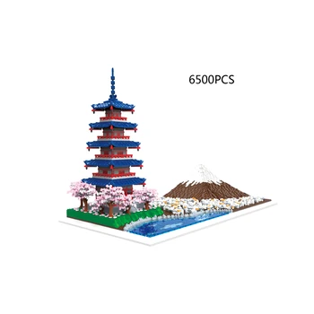 Japão Micro Diamante Bloco De Cerejeira Para O Monte Fuji Chureito Pagode Nanobrick Famoso Ponto Turístico De Edifício De Tijolo Montar O Brinquedo Coleção