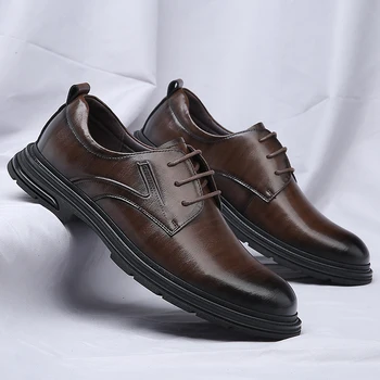 Homens novos Sapatos de Couro de couro de Couro Sapatos de Homens Confortável de Baixo-superior 2023 Britânico Casual Único Sapatos de Couro, Sapatos Formais, Sapatos