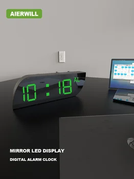Relógio Despertador Digital com Dupla Alarmes Espelho LED Quarto Relógios de Mesa para as Crianças Brilho Ajustável Soneca 12/24H a Temperatura