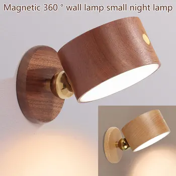 USB de Parede em Madeira lâmpada Lâmpada de Mesa de Toque do Escurecimento da Noite do DIODO emissor de Luz de 360° de Rotação, Proteção para os Olhos Atmosfera Magnética Lâmpada de Cabeceira