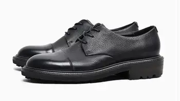 Inglaterra Estilo de Moda couro Genuíno Preto Derby sapatos Casuais Sapatos Lace up de Alta Qualidade, aumentar os Homens Sapatos