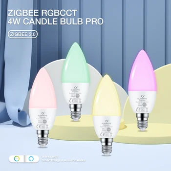 Zigbee3.0 Inteligente Gledopto de Brilho Ajustável RGBCCT Lâmpada LED 4W Lâmpada caseira Pro Trabalho Com APLICAÇÃO de Eco Alexa Voz de RF Controle Remoto