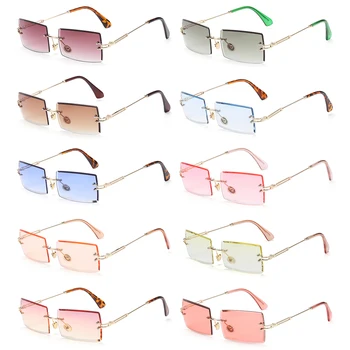 Retro UV400 Armação de Metal sem aro Vintage, Óculos de sol sem moldura Óculos de sol Óculos de sol para Mulheres Retângulo Óculos de sol
