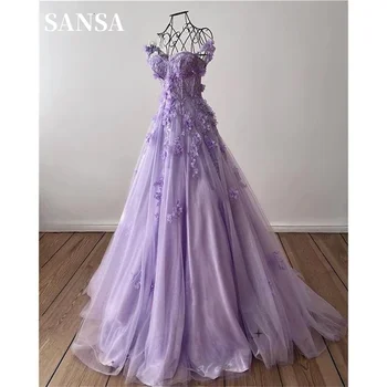 Sansa Princesa Off Ombro فساتين السهرة Doce 3D Flor de Uma linha de Vestido de Baile Lado de Divisão de Rendas Bordados Vestidos De Noche
