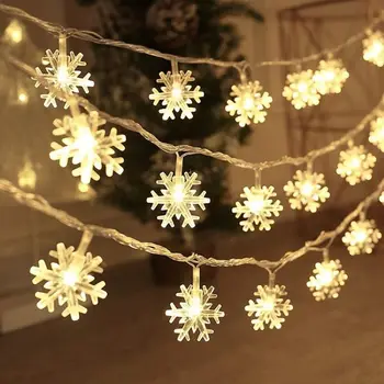Floco de neve LED Luzes de corda Luzes de Fadas Luzes de LED da Bateria/alimentação USB Garland Ano Novo Decorações de Natal Noel Navidad