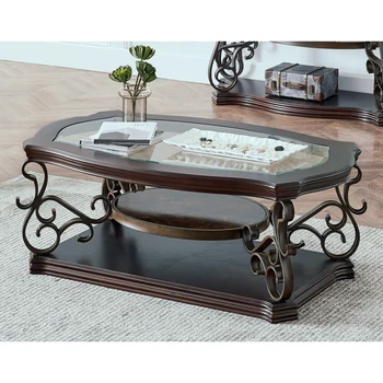 Uma Mesa de café,Mesa de Coquetel,Clássico e rústico, Estilo mesa com tampo em Vidro,revestimento em pó com acabamento de pernas de metal,52