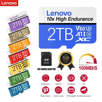 Original Lenovo Cartão de Memória SD de 2 TB 1 TB de 512GB de 256GB 128GB 64GB A1/A2 SD/TF Cartão Flash Para PC Telefone/Tablet Dar Leitor de cartões de Presentes