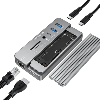 ACASIS 10 Em 1 Estação de Ancoragem USB-C 3.2 HUB de 10 gbps, Com M. 2 NVME E SSD SATA Gabinete Compatível com 100W PD Para PC