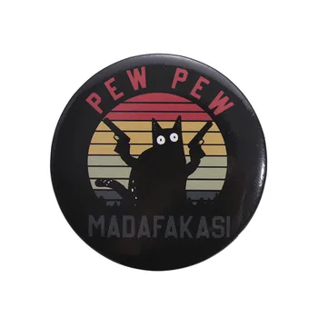 Pew Pew Gato com Uma Arma Emblema Madafakas Máfia Alfinetes de Lapela Broche