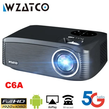 WZATCO C6A 300inch Android wi-FI Smart 4K Full HD 1920*1080P LED Projector Projector 6D Angulação de Cinema em Casa de jogo do jogador Proyector