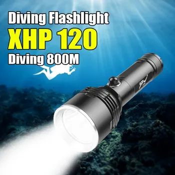 Profissional de Mergulho Lanterna XHP120 Super Brilhante Subaquática Mergulho Handlamp Recarregável, Impermeável IPX8 Lanterna Tocha ao ar Livre