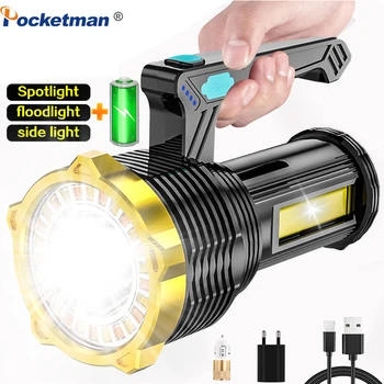 Poderosa, Alta Lumens Lanterna LED Lanterna Holofote 3 em 1 Com COB Lado de Luz 8 Modos de Tocha Portátil de Luz de Flash