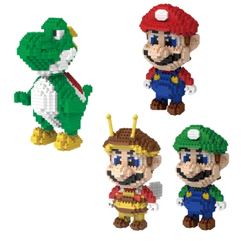 Anime Mario Blocos De Construção De Figuras Luigi Yoshi Cartoon Pequenas Partículas Montado Modelo De Bloco De Bonecas Brinquedos Presentes Das Crianças