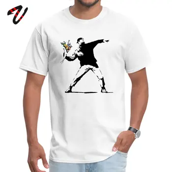 Ganhos de Banksy Flor Soprador de T-Shirts Tecido 100% Algodão, Homens Camiseta de Mens T-shirts Novidade Arte de Rua Designer Rebelde Tees Oversize