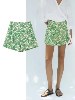TRÁFICO de Mulheres Verão Boêmio Shorts Verde de Impressão de Alta Shorts de Cintura Mulher Moda Streetwear Y2K Casual de Verão Shorts