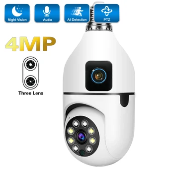 4MP wi-FI Câmera interna do Bulbo Lente Dupla Cam Monitor do Bebê Cor de Visão Noturna Áudio de Duas Vias de Vídeo de Câmeras de Vigilância sem Fio