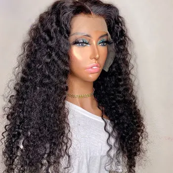 Longo De 26 Polegadas Macio Kinky Curly Pré Arrancado Sintética Lace Front Wig De Alta Qualidade, Resistente Ao Calor Natural Do Couro Cabeludo Para As Mulheres Negras