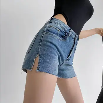 Das mulheres Shorts Jeans com Zíper Botão Multi-bolso Lateral Dividir Curto calças de Brim de Streetwear Calças Curtas Calças 2023New Inferior Roupas 290