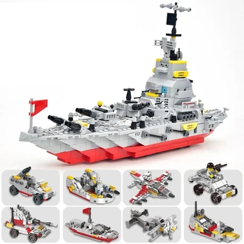 8IN1 Militar, Navios de guerra de Construção de Navios de Blocos de Construção do Conjunto de Armas do Exército Barco Cruiser Avião Soldado Figuras de Brinquedos Para Crianças
