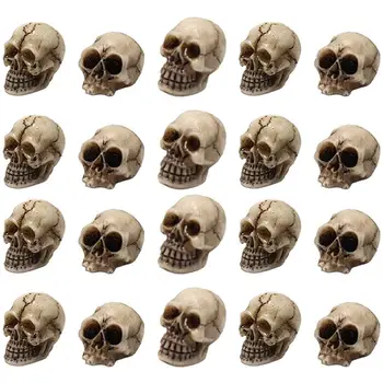 20pcs Halloween Cabeças Caveira Assustadora Brincadeira Adereços Aterrorizante Crânio Mini Resina Esqueleto Enfeite Decoração da Casa Assombrada